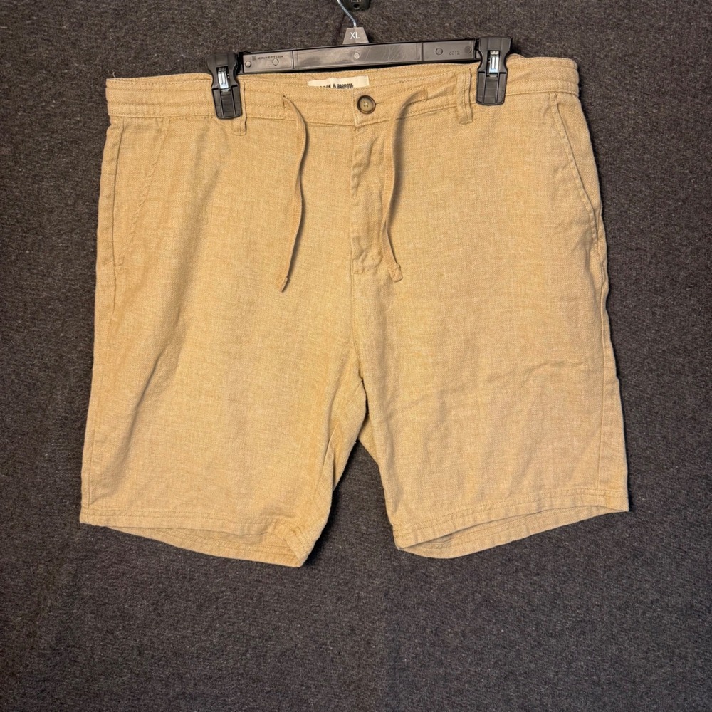 Hudson & Barrow Mens 36 Linen Drawstring Shorts Tan Khaki Coastal Preppy‎ chino